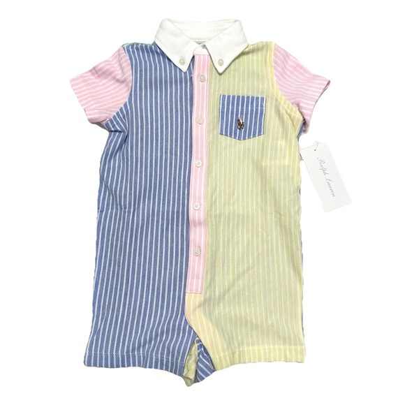Ralph Lauren Baby Boys 6M Colorblock Shortall Bodysuit Short Sleeve NEW preppy - Picture 1 of 9